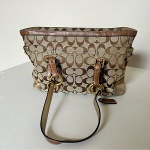 Vintage Coach Brown and Tan Signature Shoulder Bag